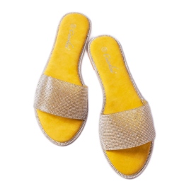 Yellow sliders decorated with Guilmette rhinestones
