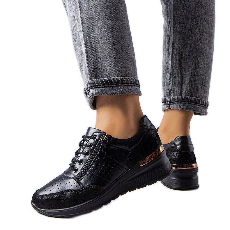 Jazzar black openwork leather shoes