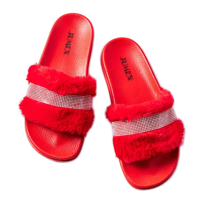 Fur slides best sale with rhinestones
