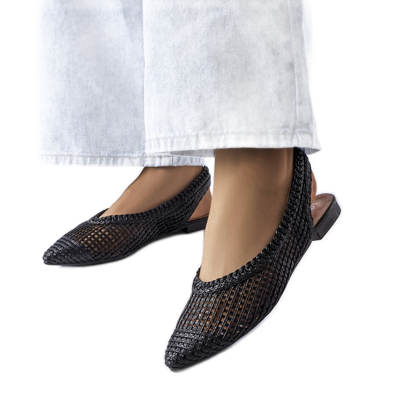 Black openwork ballerinas with an open heel from Maheu