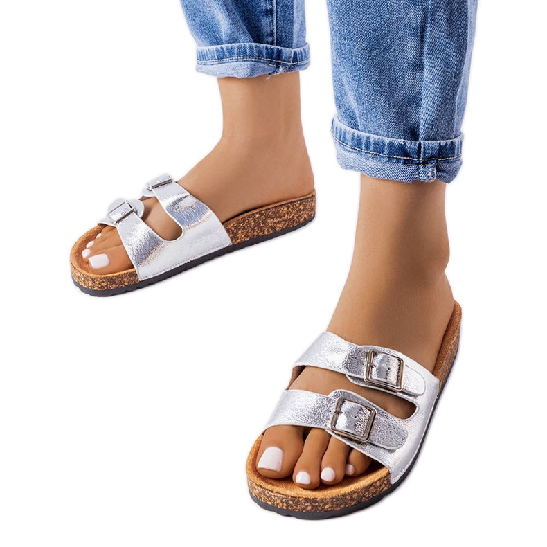 Cincinna silver cork sole sliders