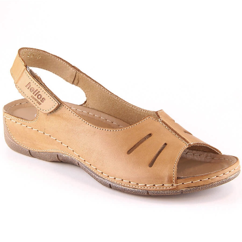 Comfortable women's leather sandals with velcro straps brown Helios 117