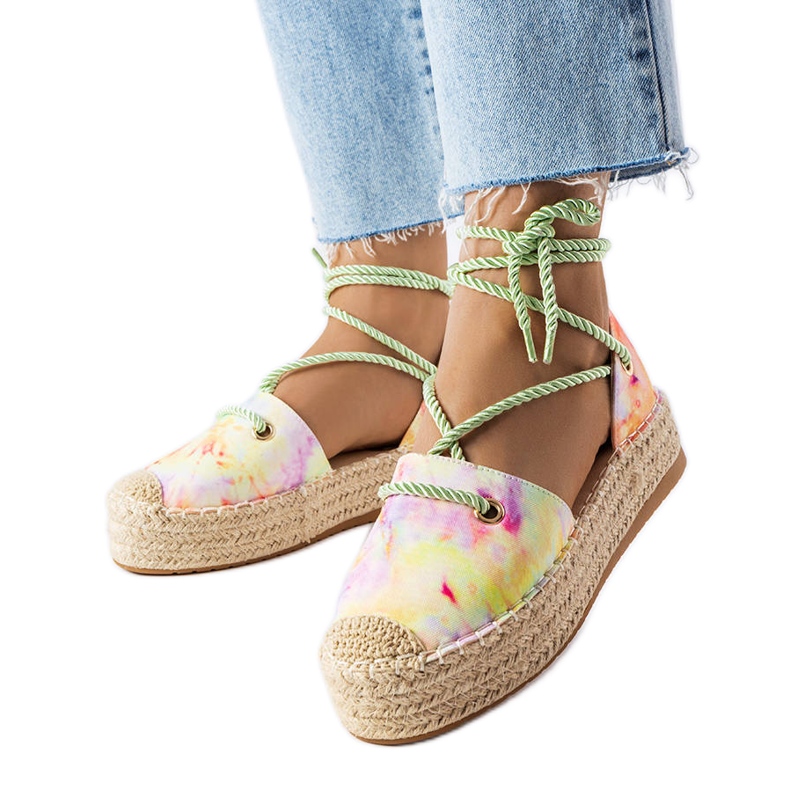 Green lace-up espadrilles on the Duffet platform