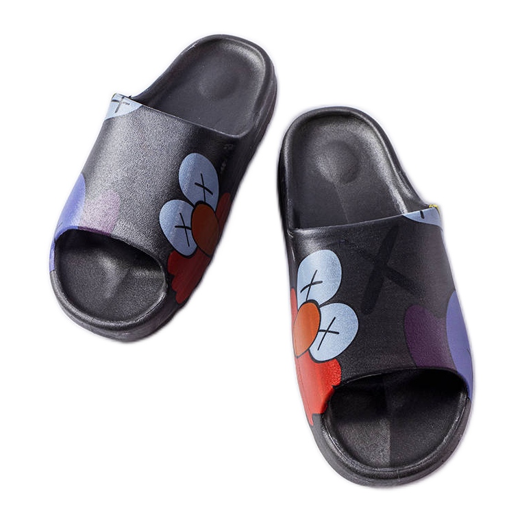 Black slides with a tread and prints