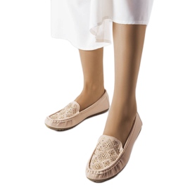 Beige loafers decorated with Gamache rhinestones