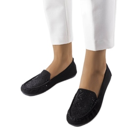 Black loafers decorated with Gamache rhinestones