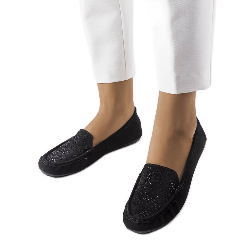 Black loafers decorated with Gamache rhinestones