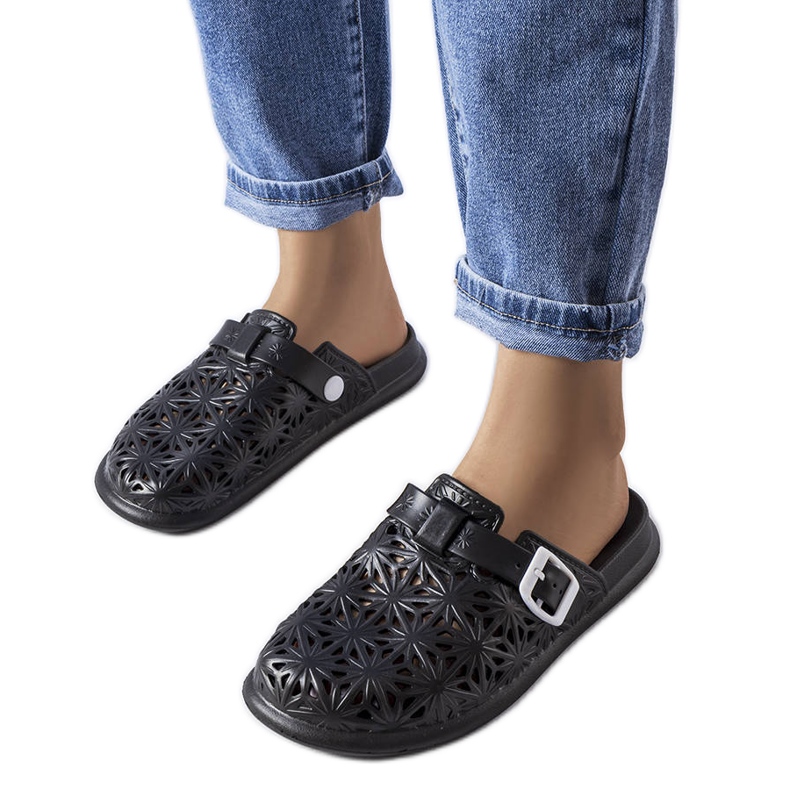 Black openwork rubber sliders from Peverell