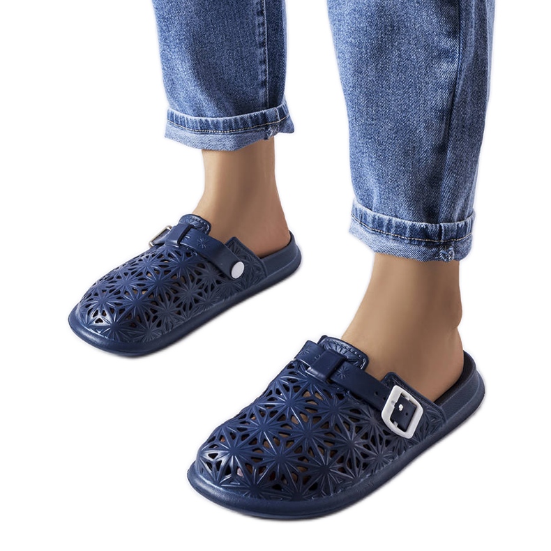 Navy blue openwork rubber slides from Peverell