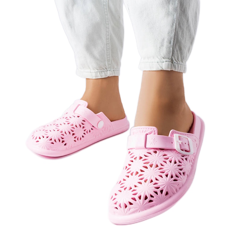 Pink openwork rubber slides from Peverell