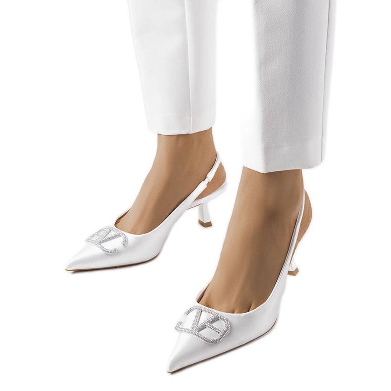 White high heels with cubic zirconias from Lafontaine