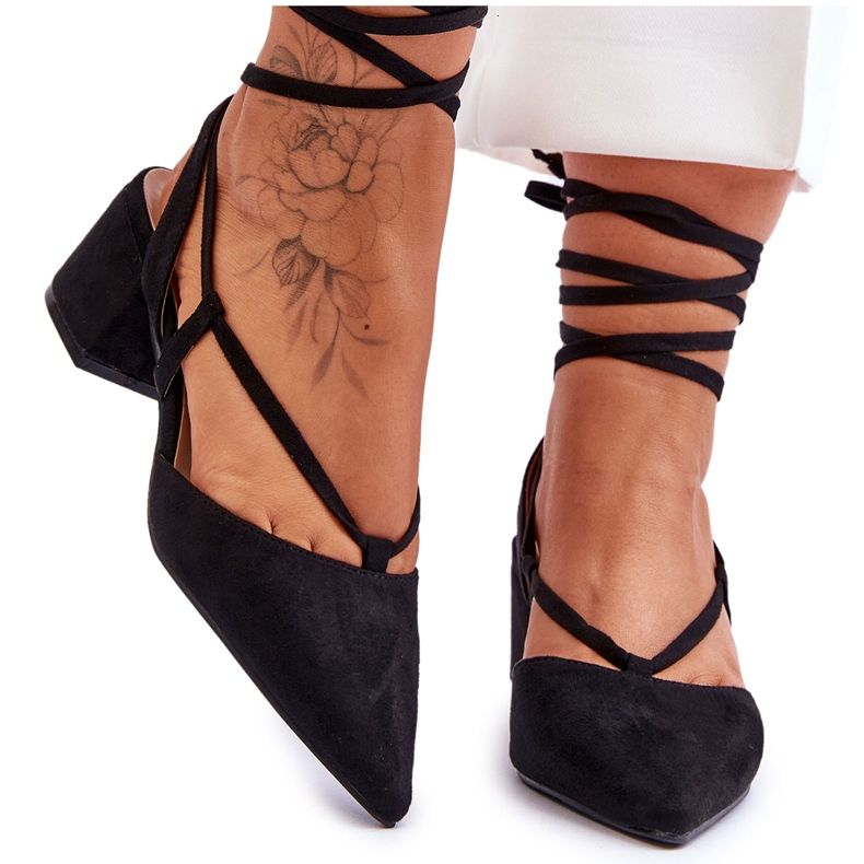 PG1 Black Carlotte Knotted Low Heel Pumps