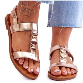 Women's Flat Sandals With A Decorative Belt Gold Berry golden Women's Flat Sandals With A Decorative Belt Gold Berry golden