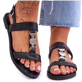Women's Flat Sandals With A Decorative Strap Black Berry