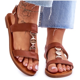 Women's Flat Sandals With A Decorative Strap Brown Berry