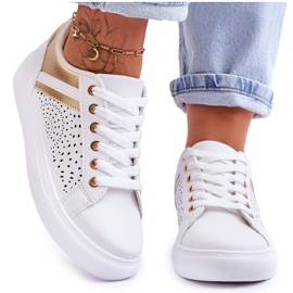 Classic Sports Shoes With Openwork Pattern White And Gold Happier Classic Sports Shoes With Openwork Pattern White And Gold Happier