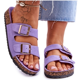 FB2 Women's Sandals On Cork Platform With Stripes Purple Doretta