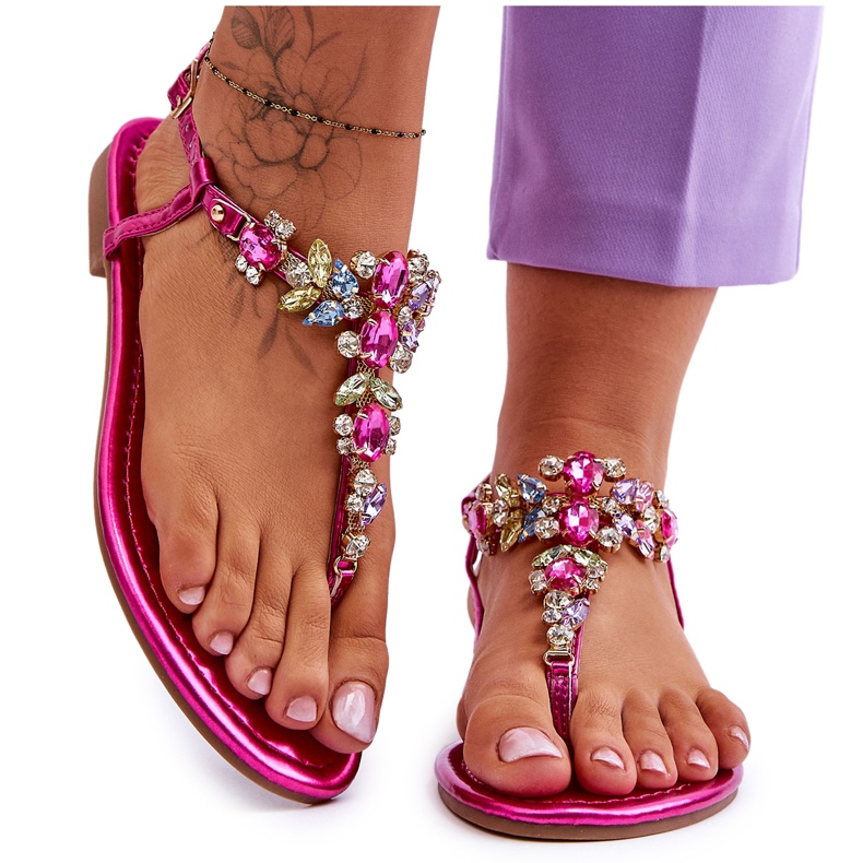 Women's Flip Flops With Stones Fuchsia Lenisa pink