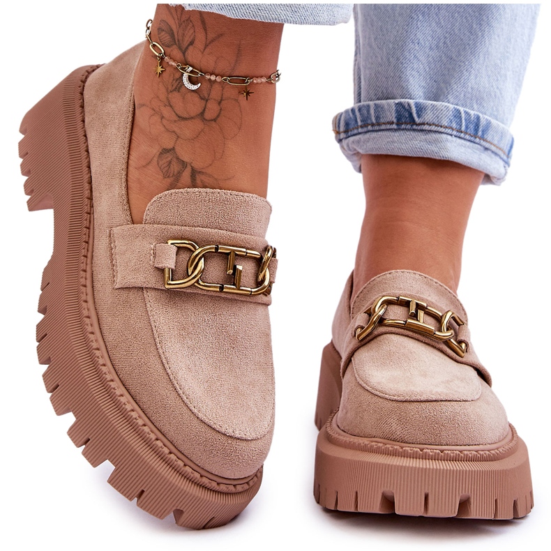 Women's Suede Platform Loafers Beige Larey