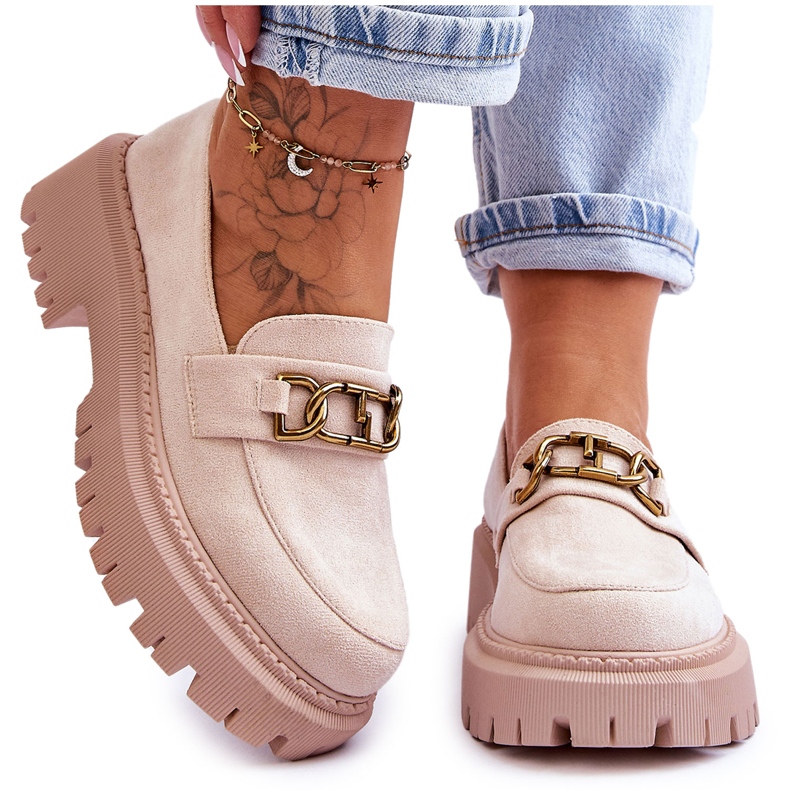 Women's Suede Platform Loafers Light Beige Larey