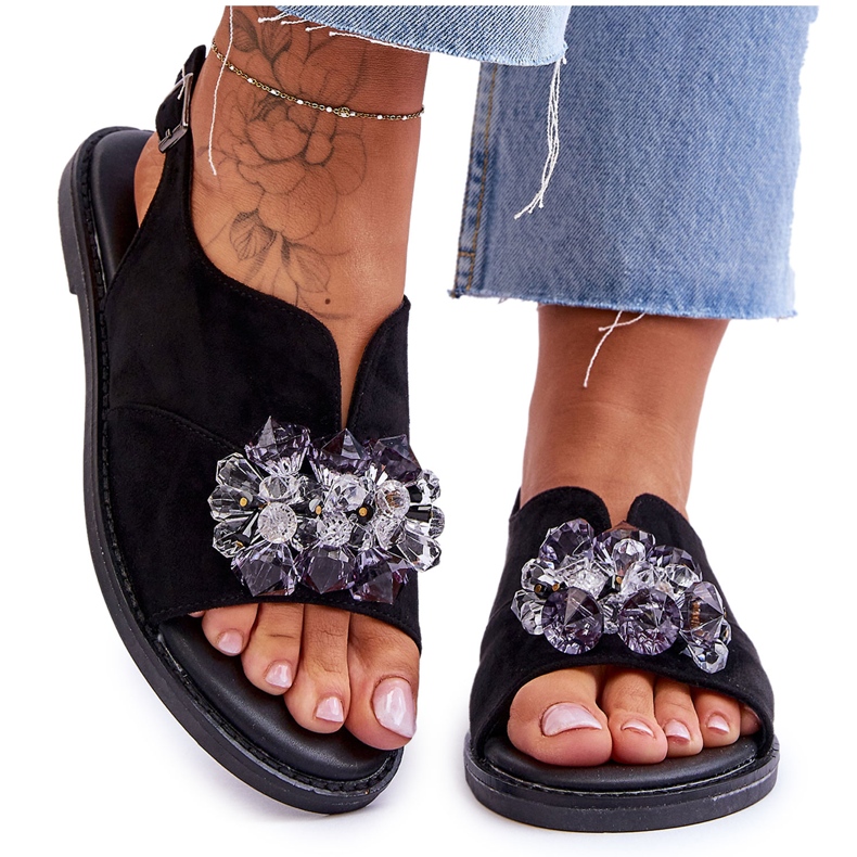 Vinceza Women's Black Mersea Stoned Suede Sandals