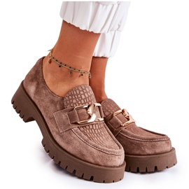 Lemar Women's suede light brown shoes with an ornament