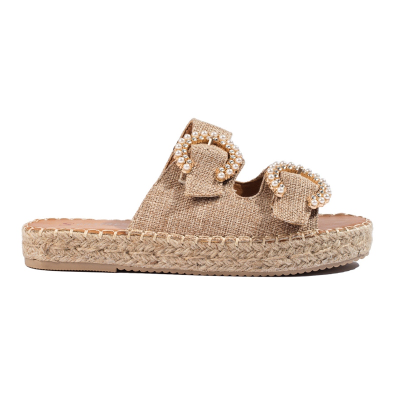 Women's beige Shelovet buckle sliders