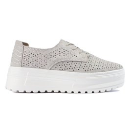 Leather openwork sneakers on a high platform Shelovet silver grey Leather openwork sneakers on a high platform Shelovet silver grey