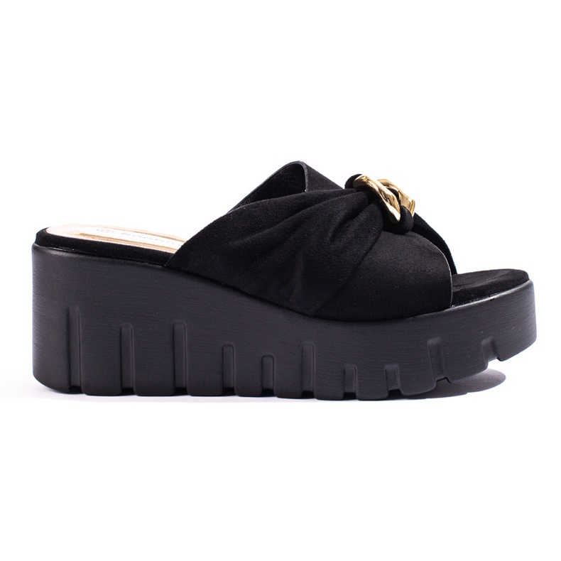 Black high wedge sandals from Shelovet