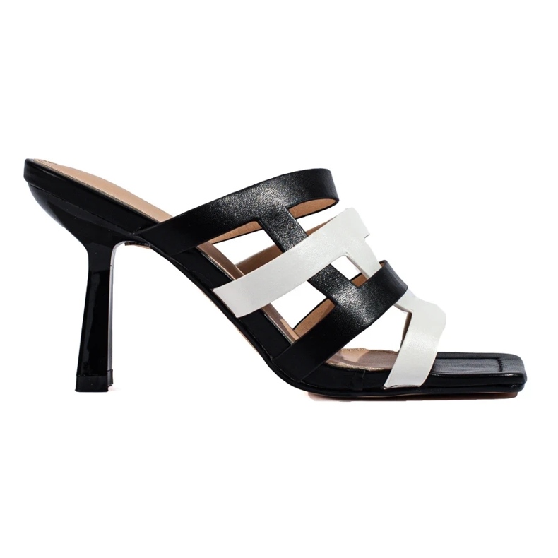 Women's black and white Shelovet heeled sandals