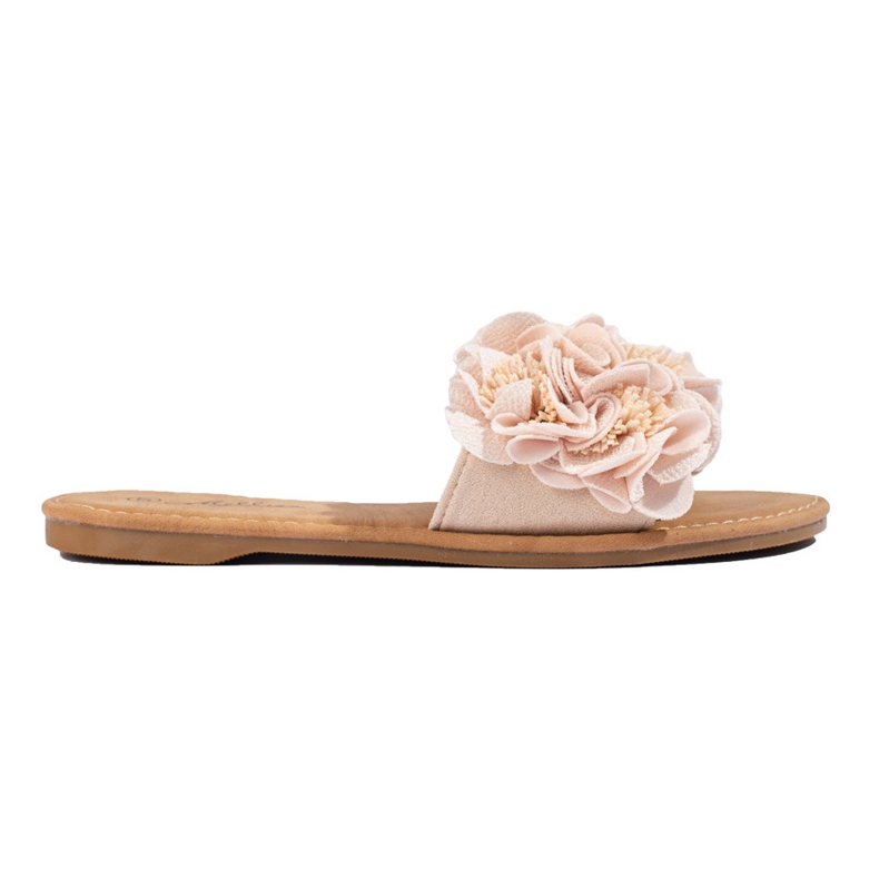 Women's beige slippers with flowers Shelovet