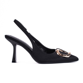 Black suede open heel pumps from Shelovet