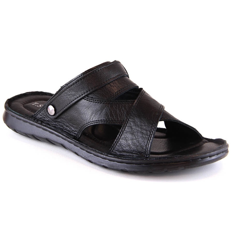 Men's black leather flip-flops sandals T.Sokolski LM20-02