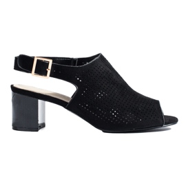 Women's black openwork suede heel sandals Shelovet