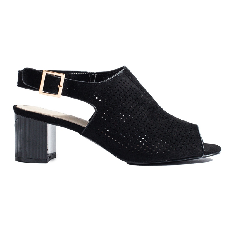 Women's black openwork suede heel sandals Shelovet
