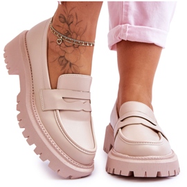 Riverside Beige Leather Platform Slip-On Loafers