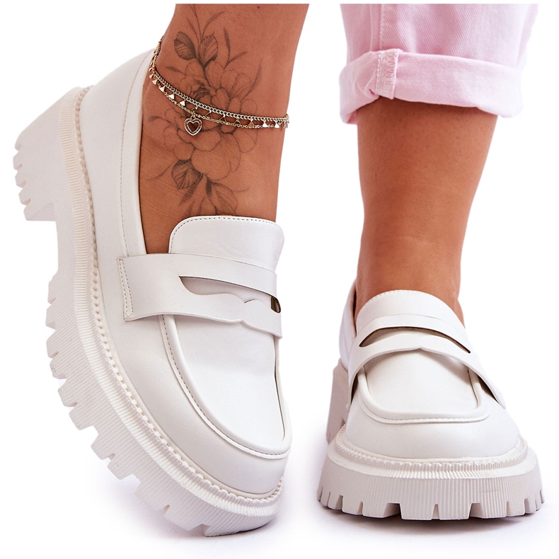 White Riverside Slip On Platform Moccasins