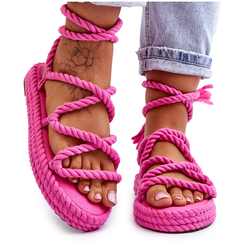 Tied Sandals On A Massive Platform Pink Can't Wait