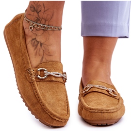 Classic Suede Loafers With Camel Amera Embellishment brown Classic Suede Loafers With Camel Amera Embellishment brown