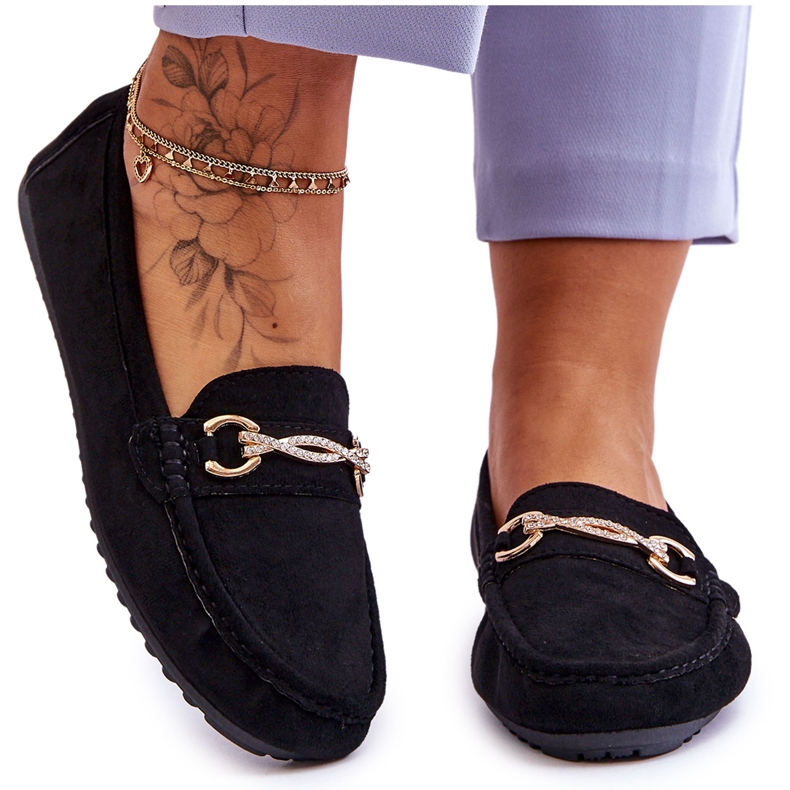 Classic Suede Loafers With Black Amera Embellishment