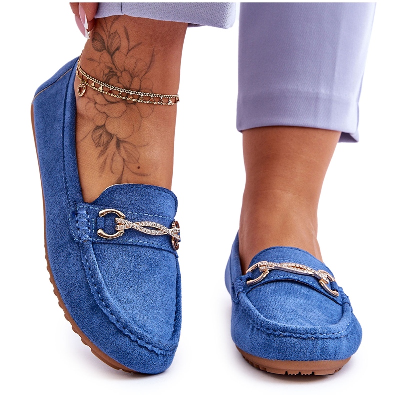 Classic Suede Moccasins With Amera Blue Embellishment