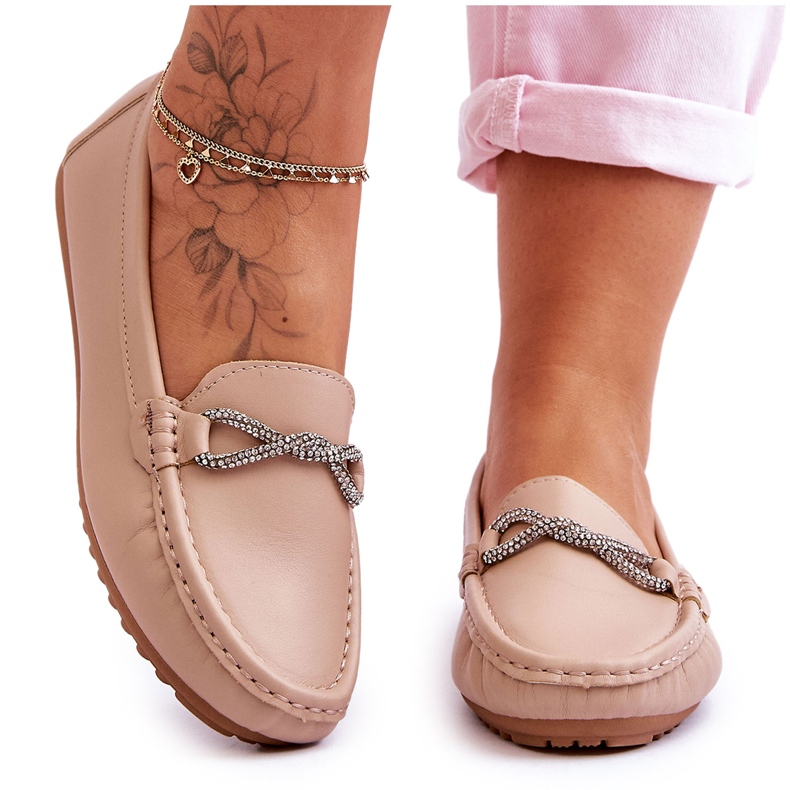 Women's Slip-on Loafers With Glitter Decoration Beige This Moment