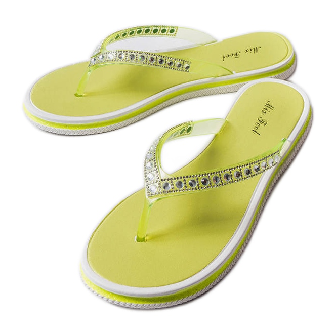 Neon green rhinestone flip flops from Patrier Neon green rhinestone flip flops from Patrier