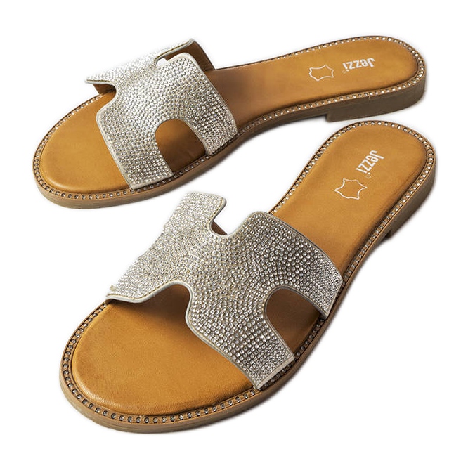 Silver slides with a leather insert Lazure