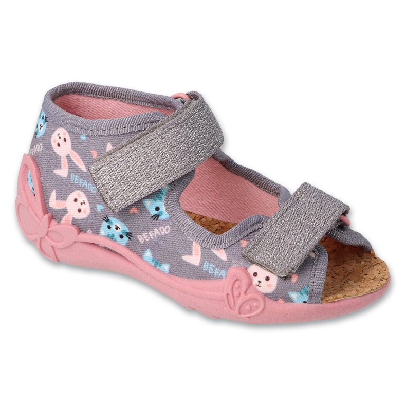Befado children's slippers with cork insert 343P001, gray with bunnies grey