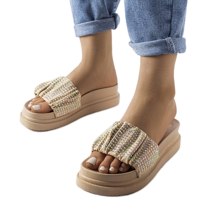 Beige platform sandals with cubic zirconias from Franet