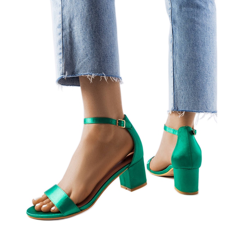 Green sandals on a low heel from Bingamon