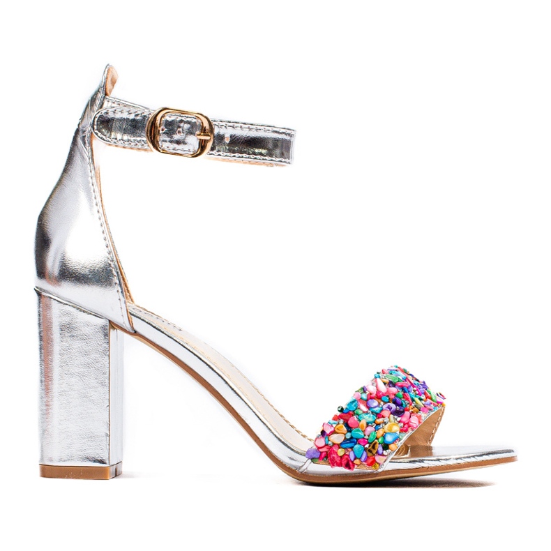 Shelovet silver beaded block sandals