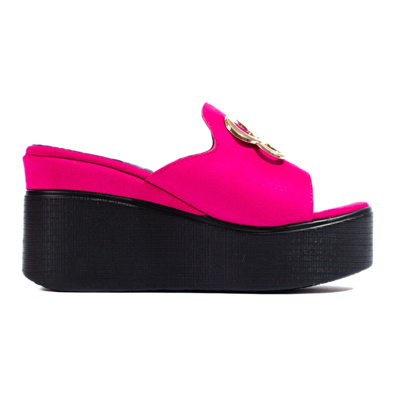 Fuchsia suede slippers Shelovet with a high wedge pink