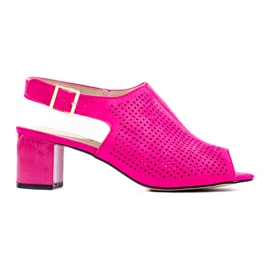 Women's openwork fuchsia suede heel sandals Shelovet pink